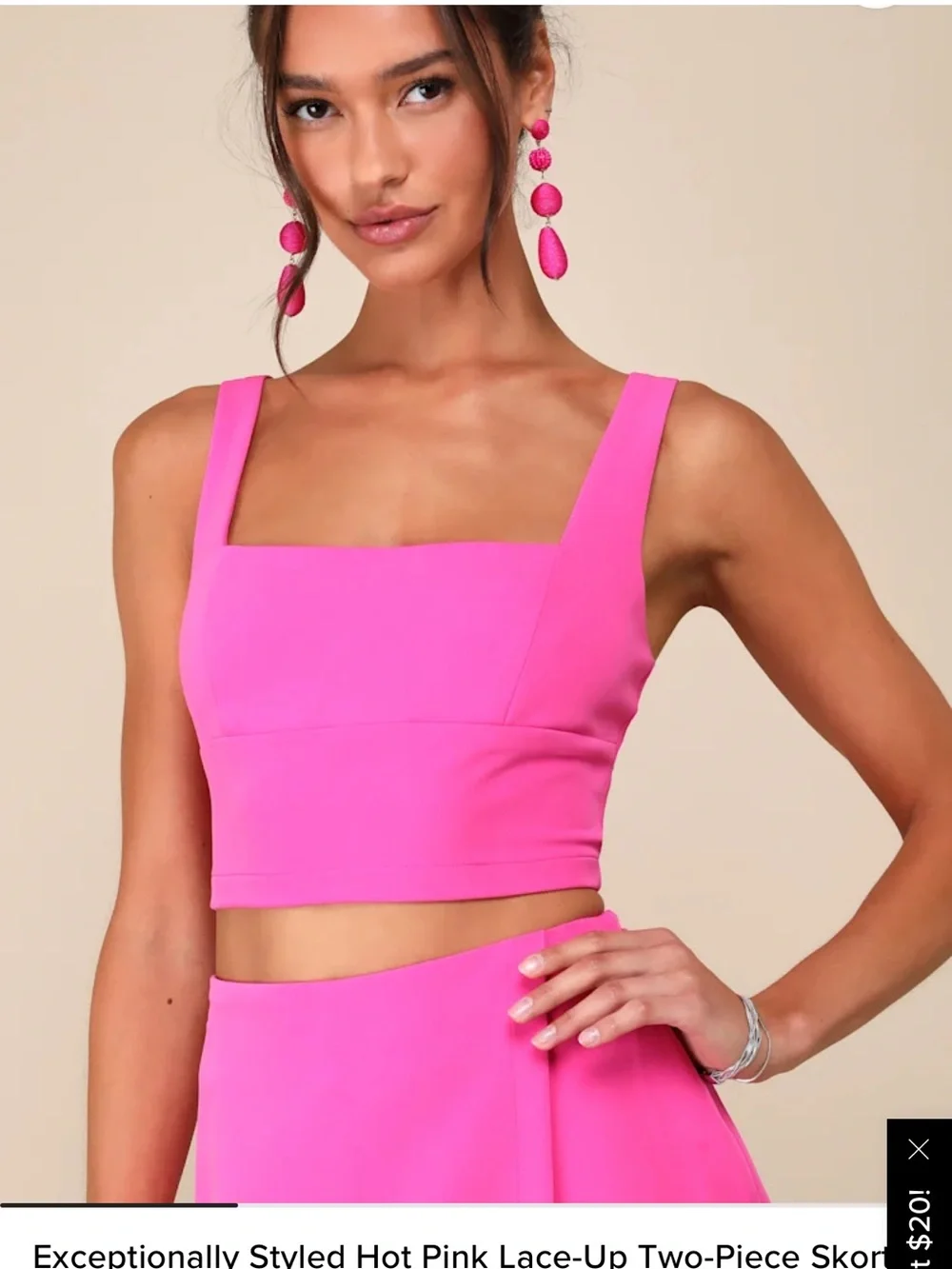 Lulu's Bright Pink Square Neck Crop Top & Asymmetric Skort Set